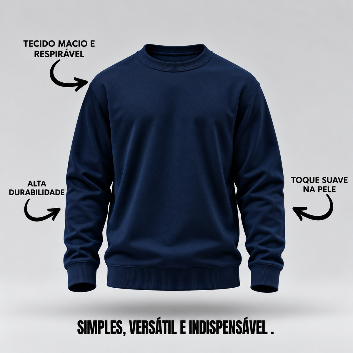 Blusa Moletom Careca Lisa Premium Slim Algodão Mácio