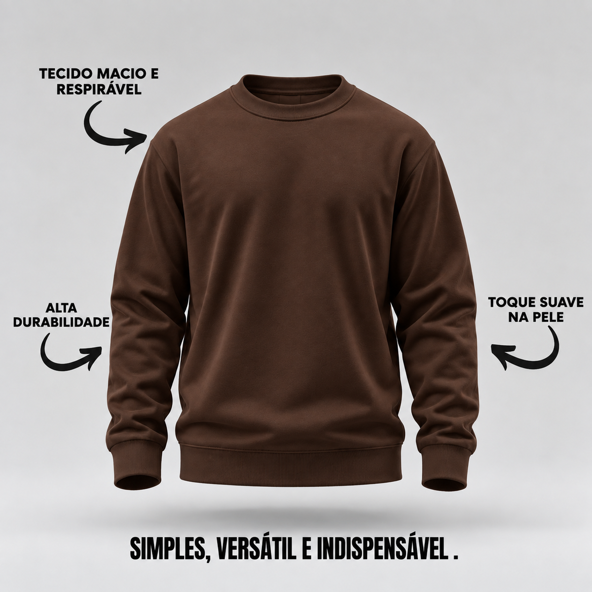 Blusa Moletom Careca Lisa Premium Slim Algodão Mácio