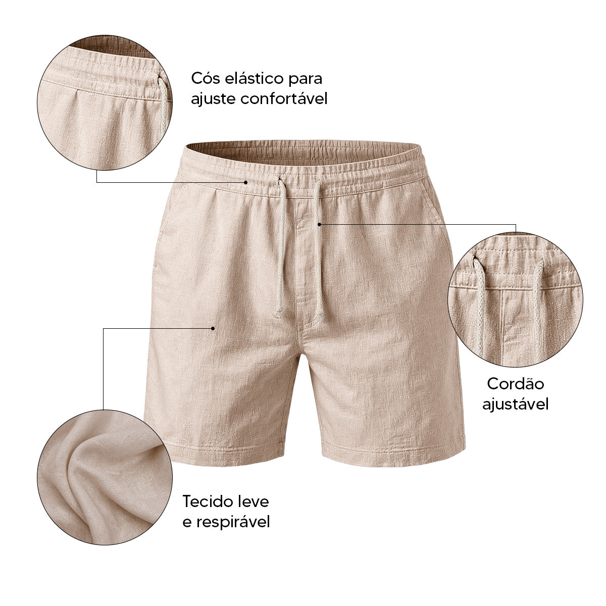 Bermuda Short Linho Masculino Básico Diversas Cores