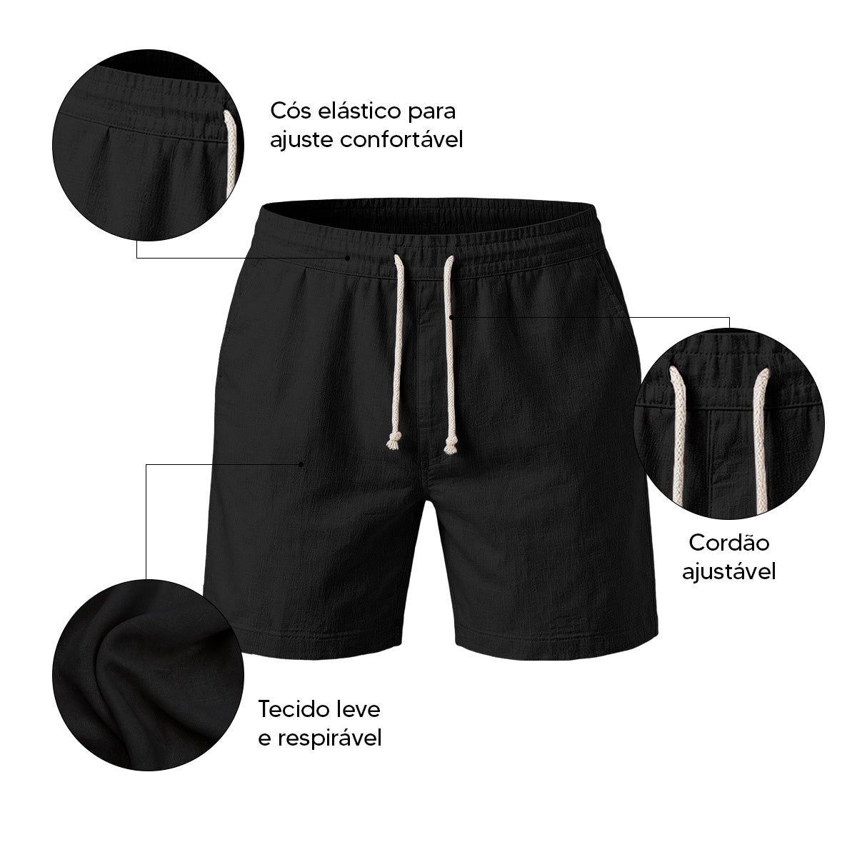 Bermuda Short Linho Masculino Básico Diversas Cores