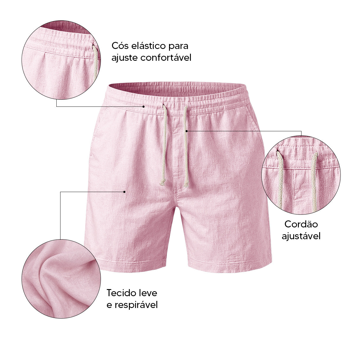 Bermuda Short Linho Masculino Básico Diversas Cores
